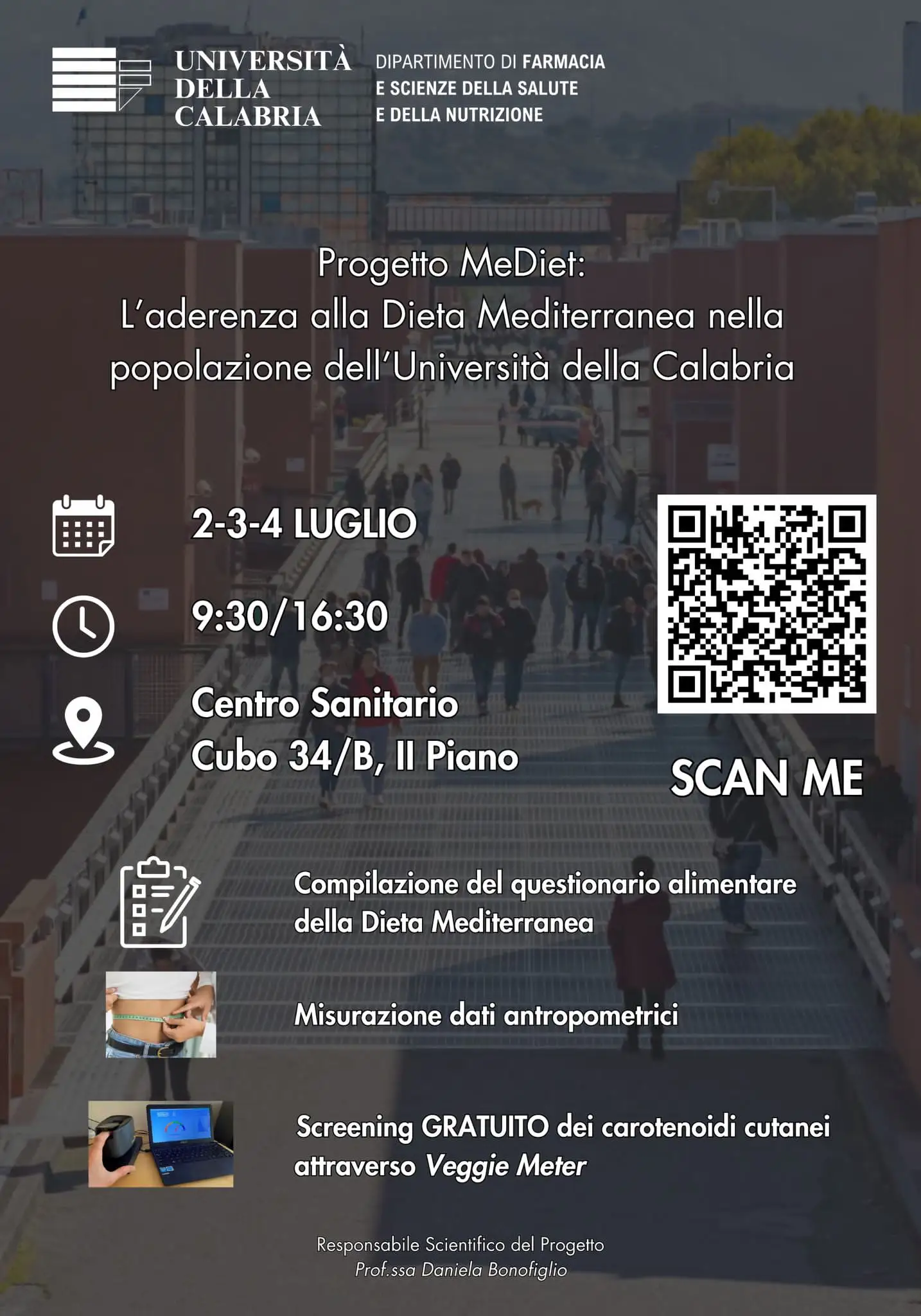 Progetto MeDiet:
L'aderenza alla Dieta Mediterranea nella popolazione dell'Università della Calabria